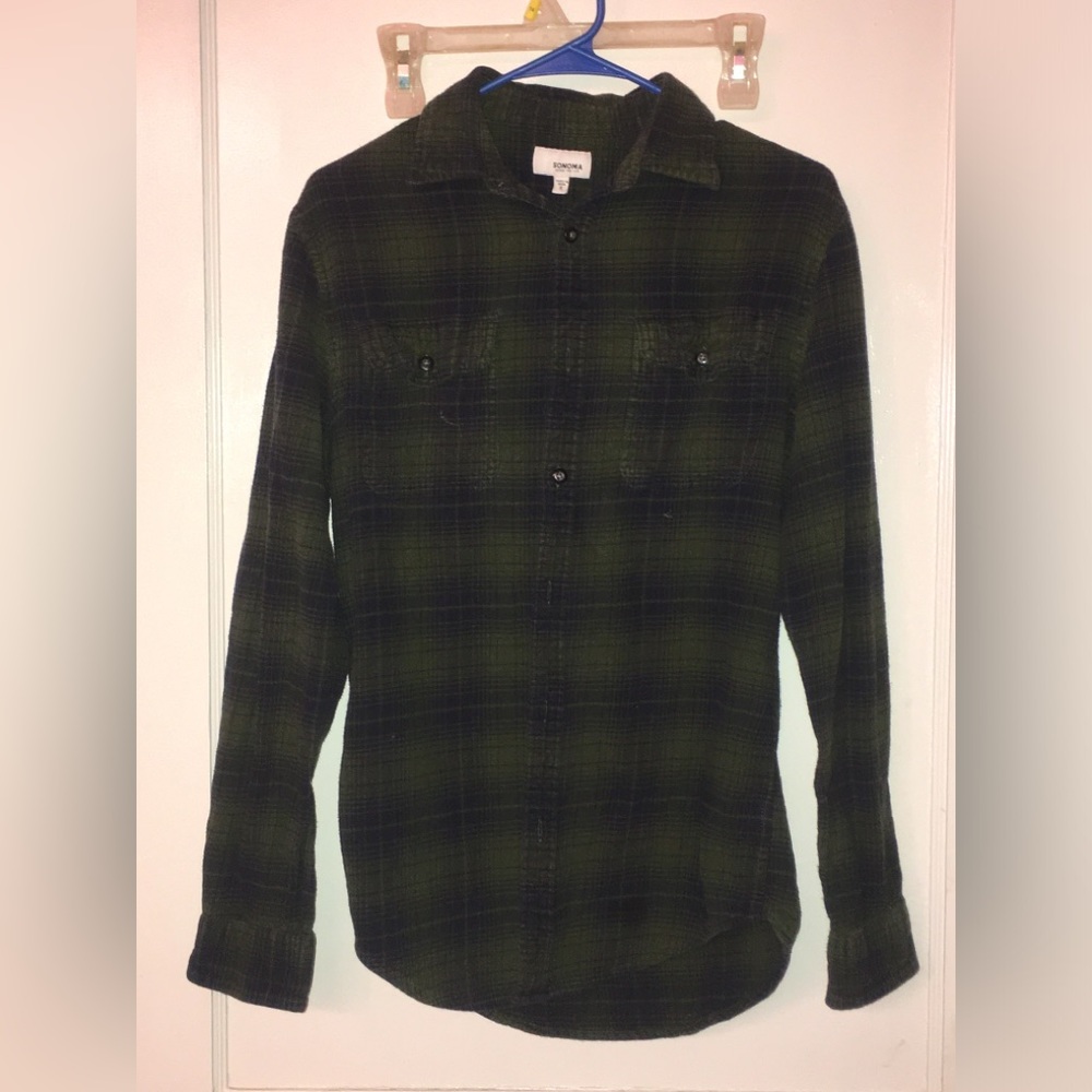 Green and dark blue plaid shirt